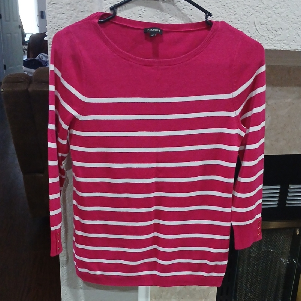 Talbots Fuchsia and White Striped Long Sleeve Top